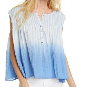 We The Free Women's Size XS Blue Chambray Ombre Stripe Button Sleeveless Top